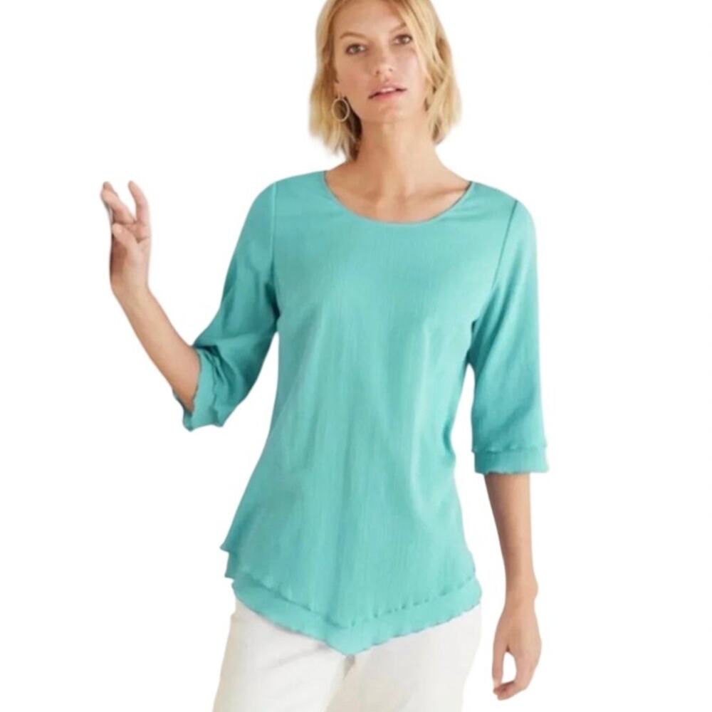 Soft Surroundings Siesta Key Tunic Sz XL Aqua Blue Resort Beach Vacation‎ Casual